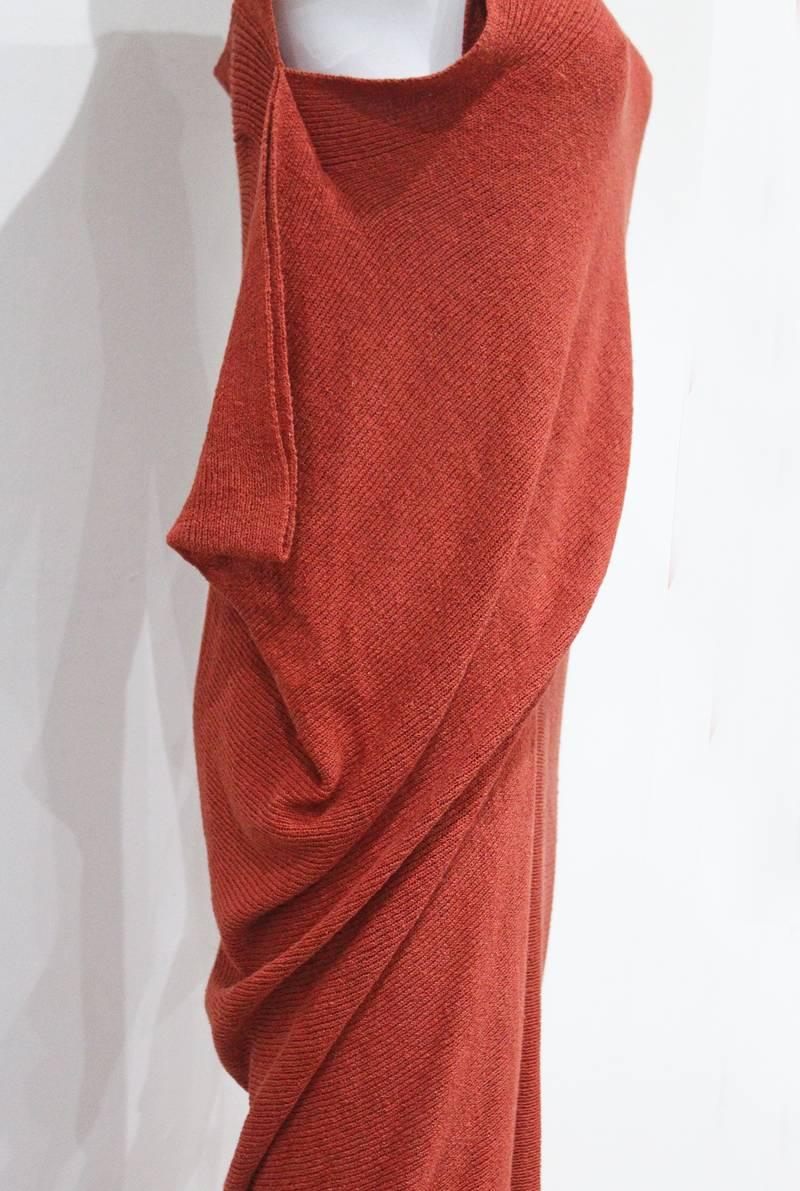 Women's Issey Miyake burnt orange knitted asymmetric dress, c. 1980s  