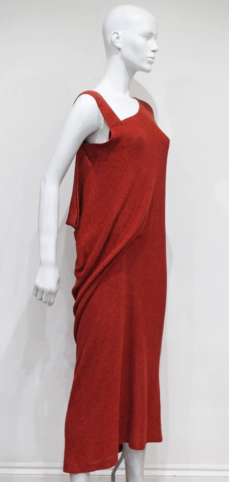 Issey Miyake burnt orange knitted asymmetric dress, c. 1980s   In Excellent Condition In London, GB