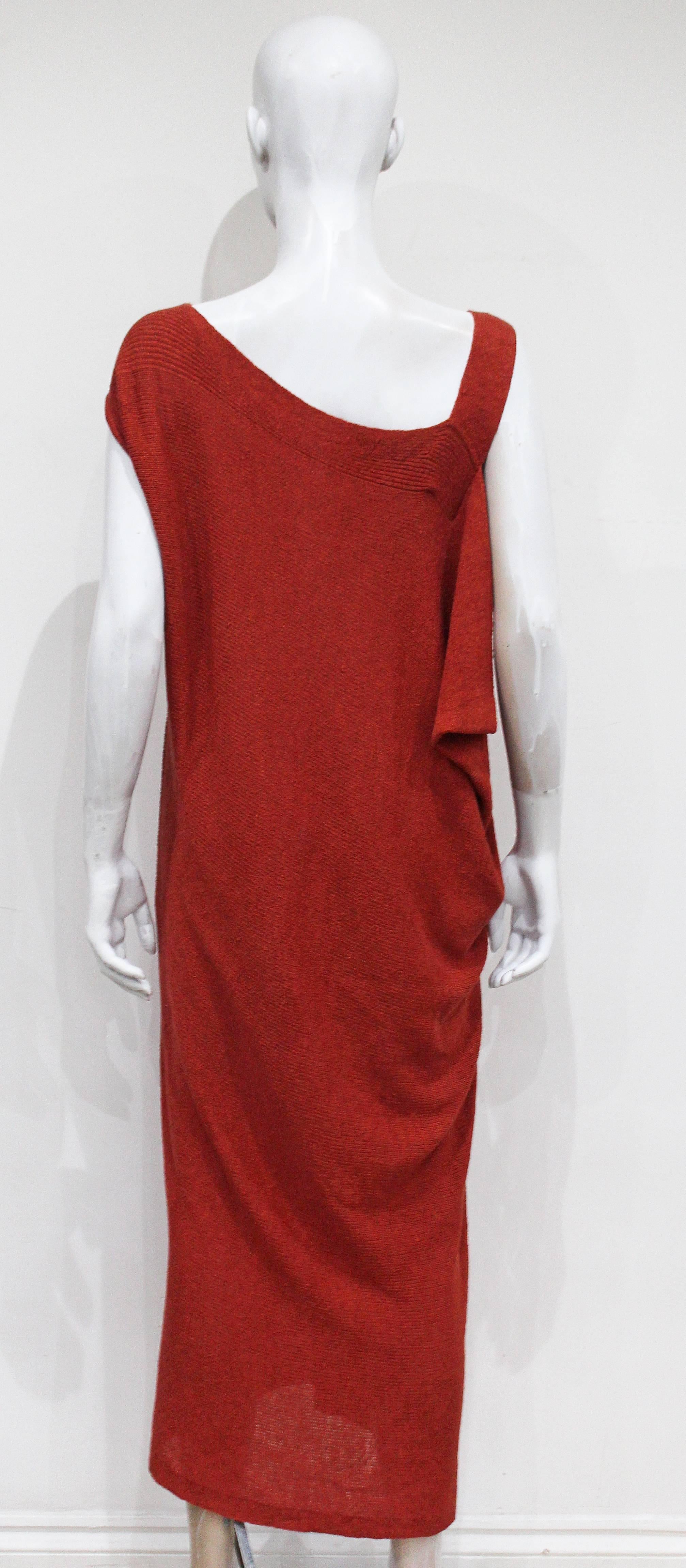 Issey Miyake burnt orange knitted asymmetric dress, c. 1980s   1