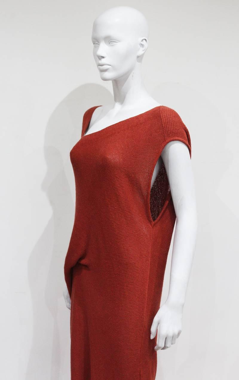 Issey Miyake burnt orange knitted asymmetric dress, c. 1980s   2