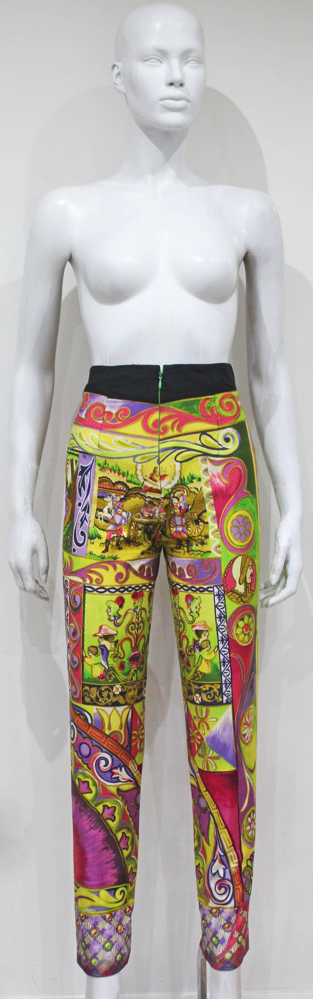 Spring/Summer 1992 

Slim fit high waisted cotton pants in vibrant illustrated print. 

It 38 - Fr 34 - UK 6 - XS/S