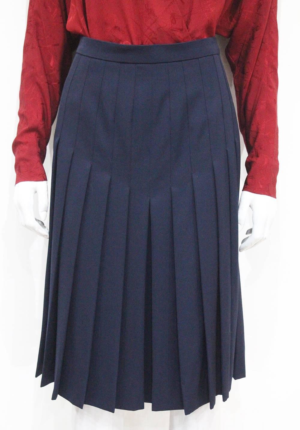Women's Hermes pleated skirt and silk blouse ensemble, c. 1970s