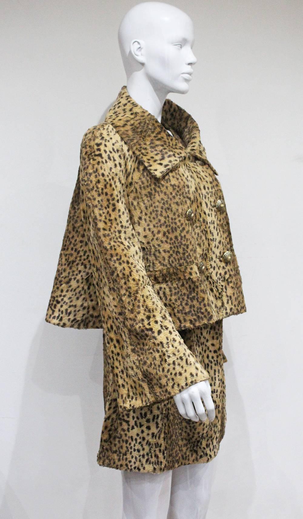 Women's Gianni Versace cheetah print faux fur jacket and dress ensemble, c. 1990s  For Sale