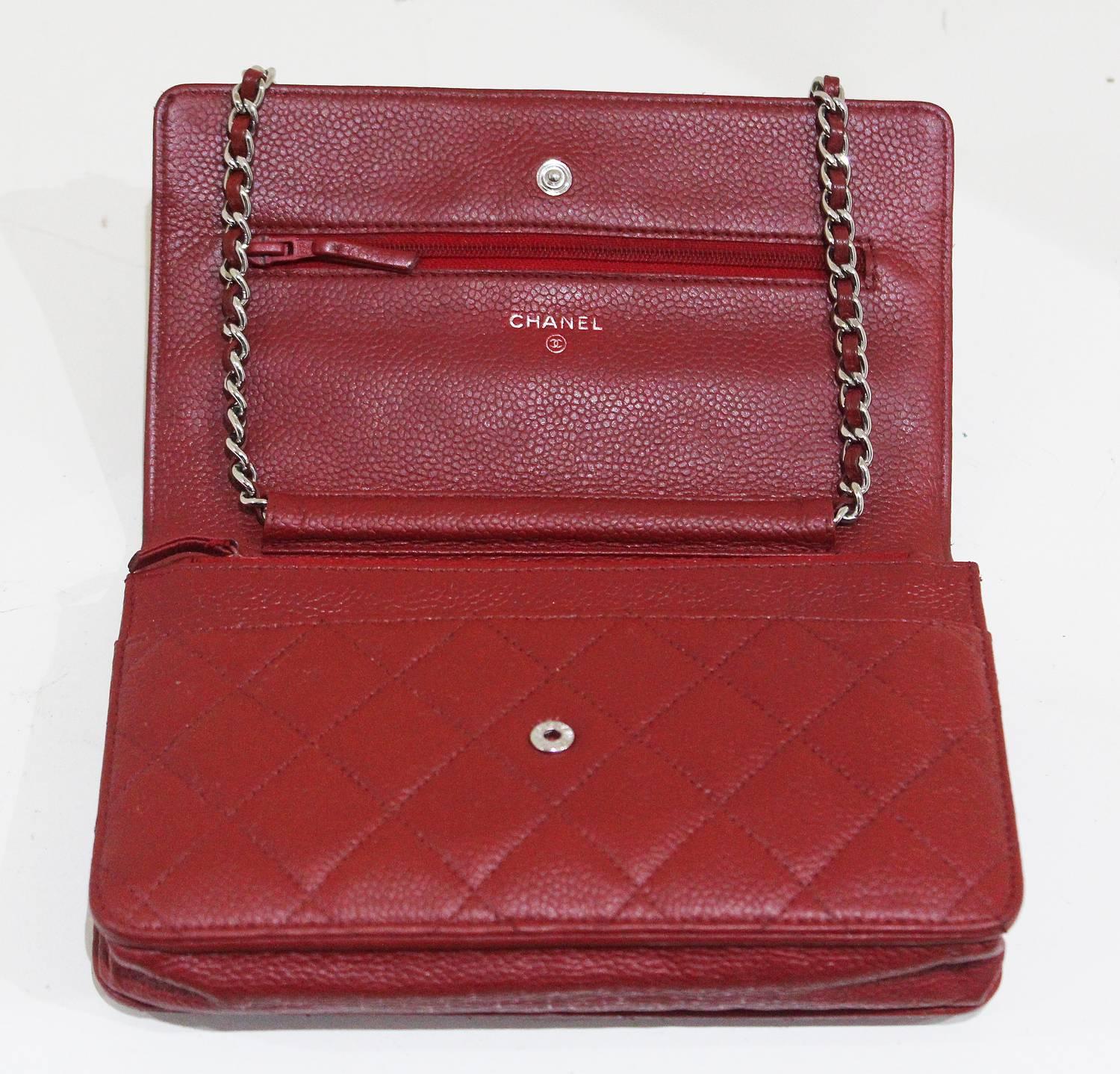 Women's Chanel red caviar quilted cross body wallet-on-chain WOC flap bag 