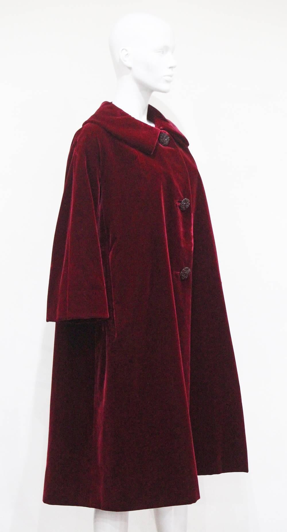 Black Christian Dior Haute Couture silk velvet opera coat, Autumn/Winter 1956