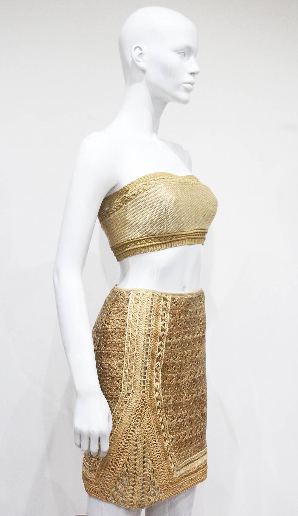 Gianfranco Ferre raffia crochet skirt and bustier ensemble, c. 2001 In Excellent Condition In London, GB