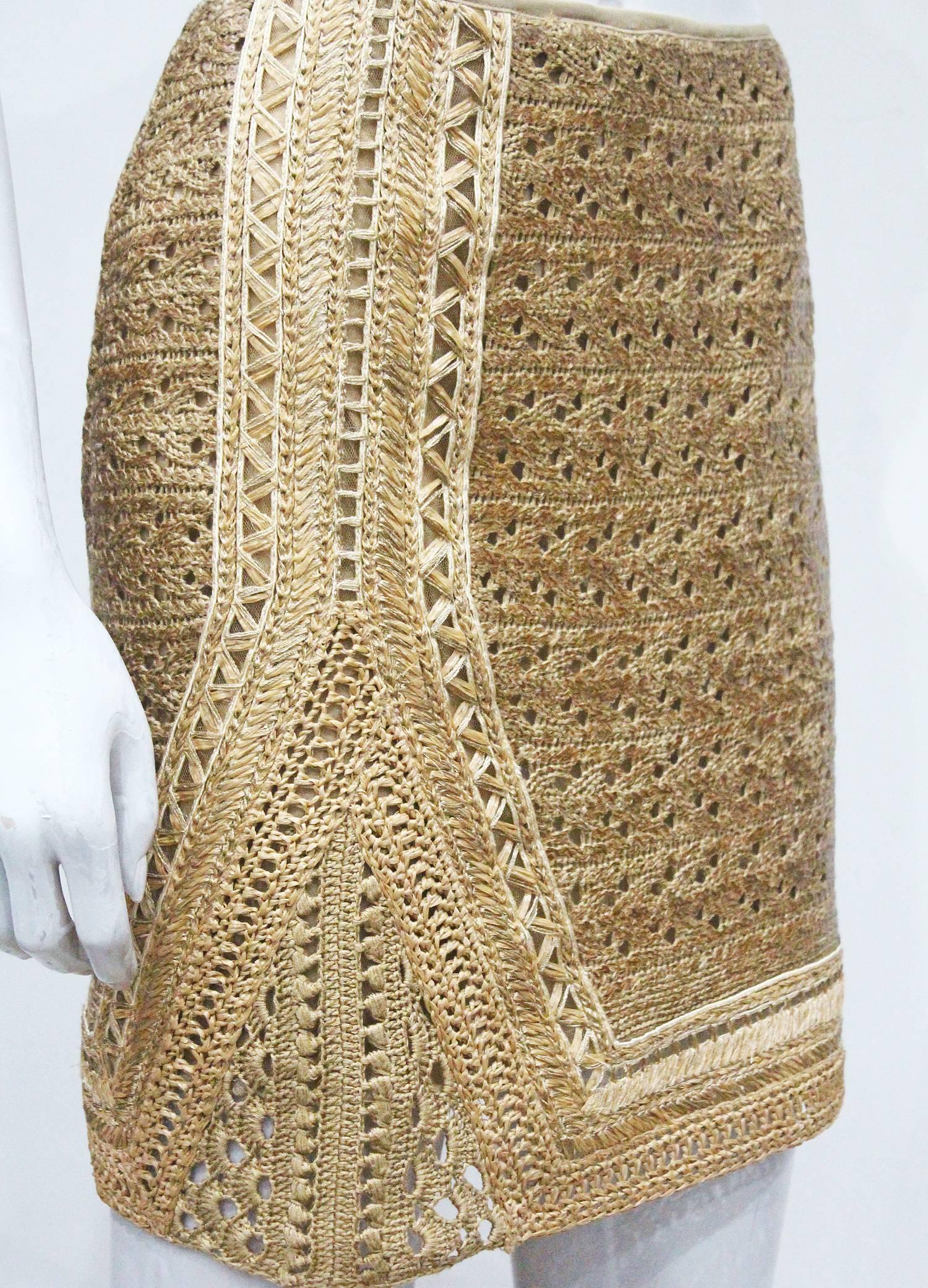Women's Gianfranco Ferre raffia crochet skirt and bustier ensemble, c. 2001
