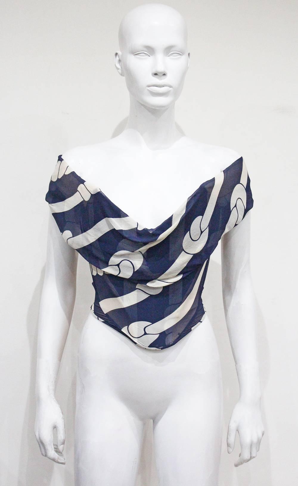 Vivienne Westwood maritim inspiriertes Seidenchiffon-Korsett:: c. 1998 Damen