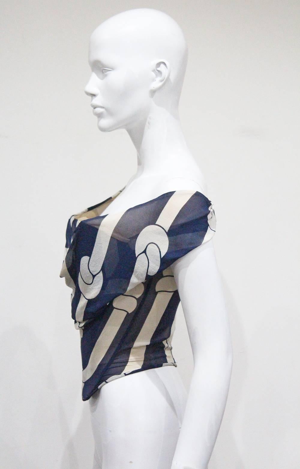 Vivienne Westwood maritim inspiriertes Seidenchiffon-Korsett:: c. 1998 1