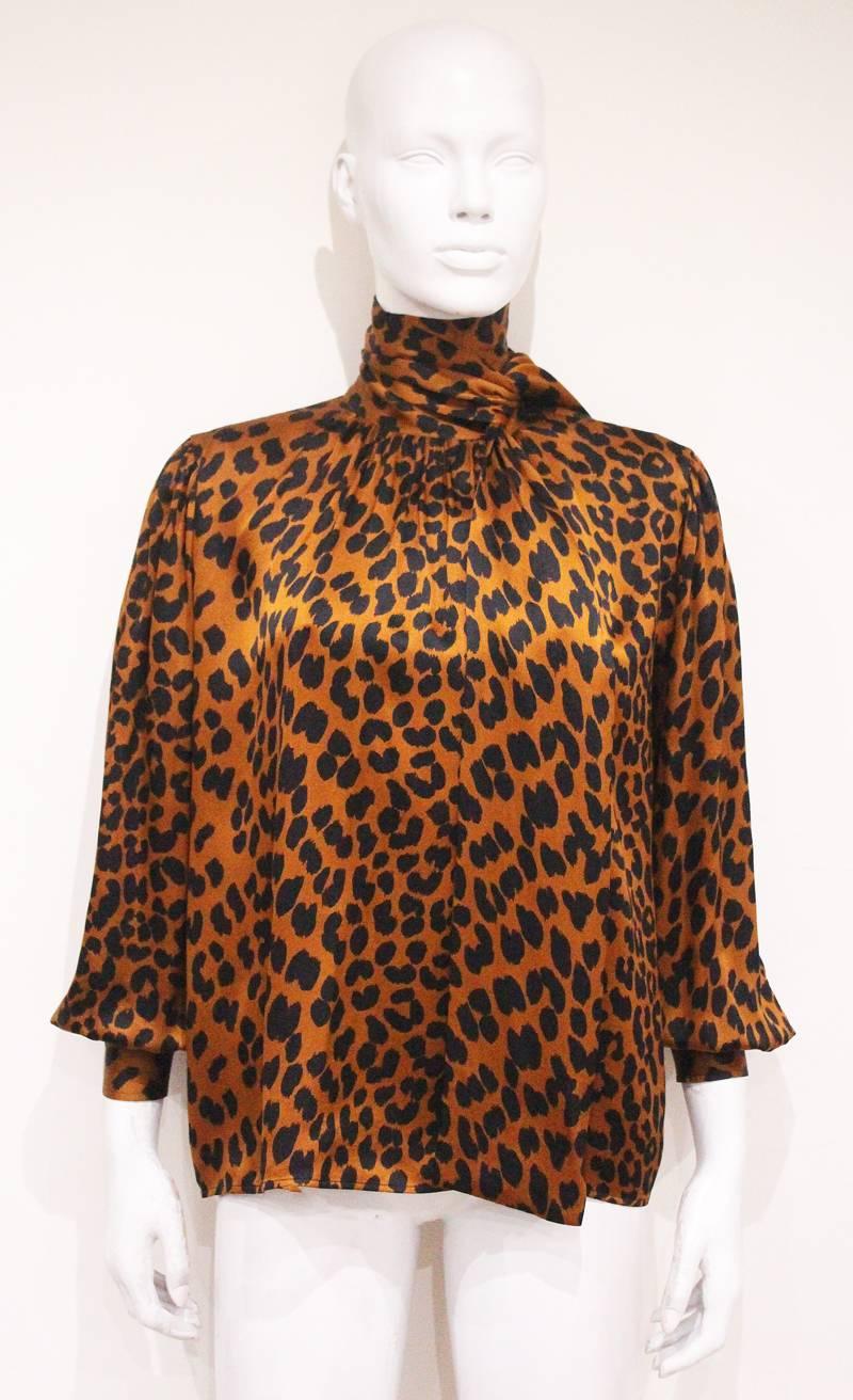 Women's Yves Saint Laurent leopard print silk blouse, c. 1970s