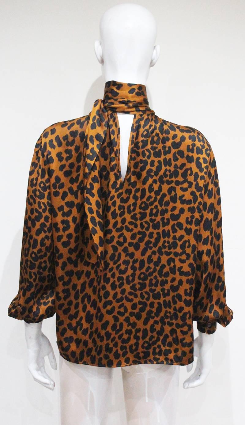 Yves Saint Laurent leopard print silk blouse, c. 1970s In Good Condition In London, GB