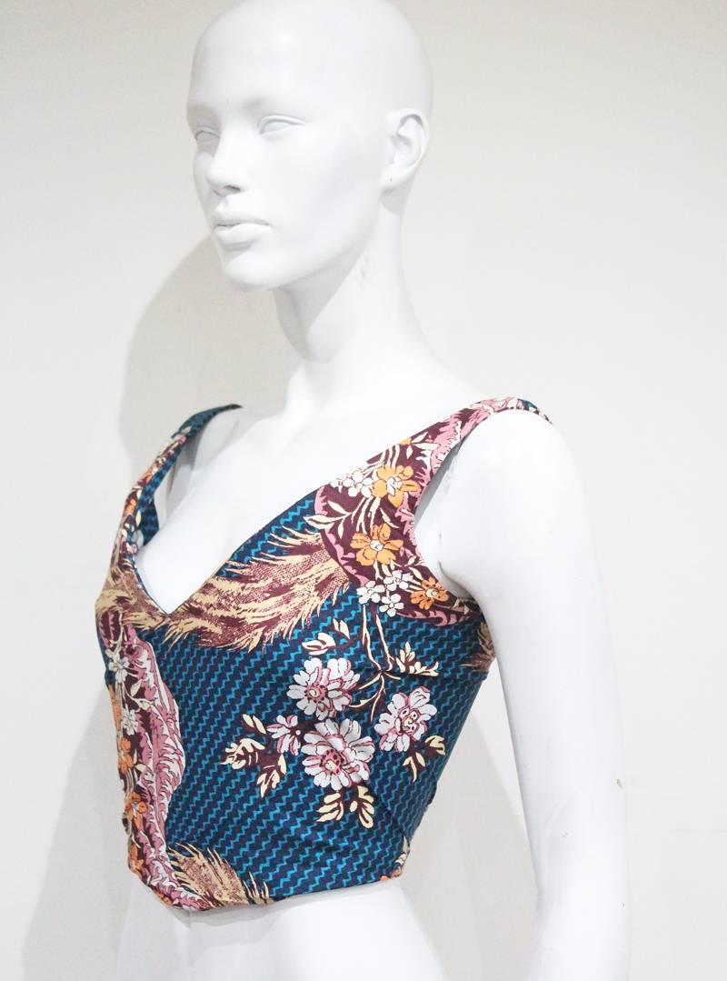 Marron Vivienne Westwood - Corset en coton à chevrons avec imprimé ukiyo-e japonais, printemps-été 2000 en vente