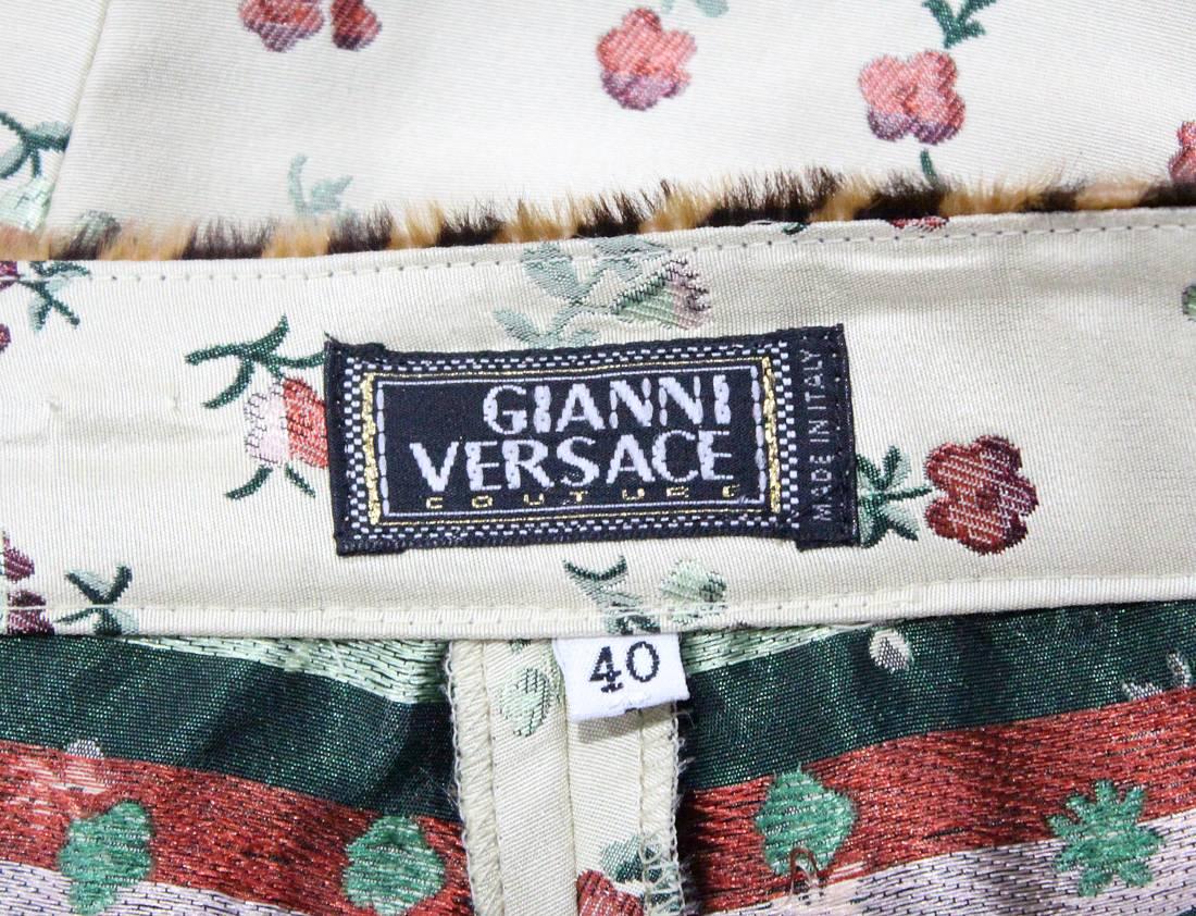 Gianni Versace floral silk cigarette pants with zebra pony skin belt, c. 1990s In Excellent Condition In London, GB