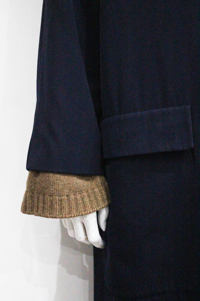 Jean Paul Gaultier navy coat with oversized sheepskin collar, c.1980s 1
