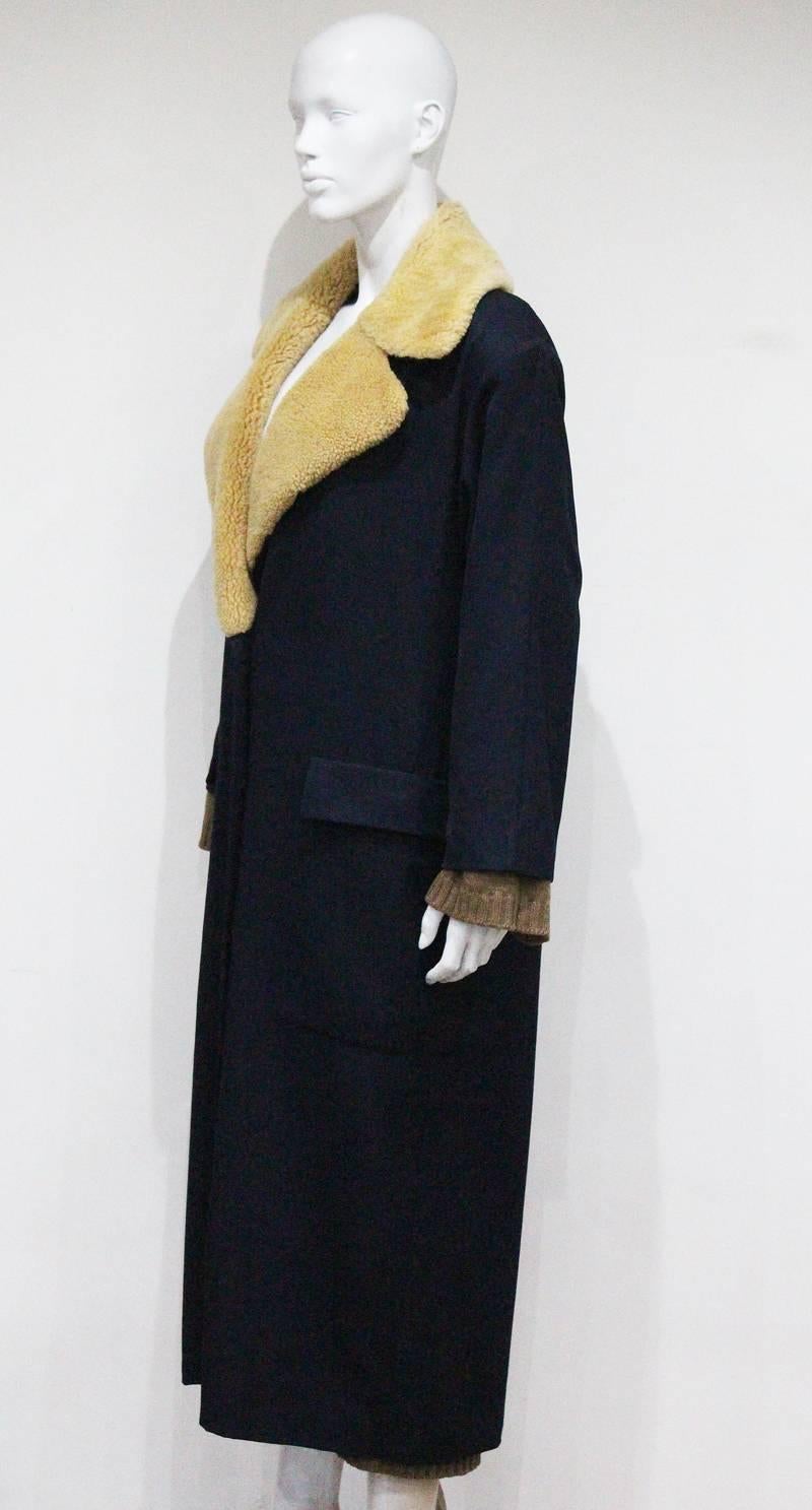 Jean Paul Gaultier navy coat with oversized sheepskin collar, c.1980s 2