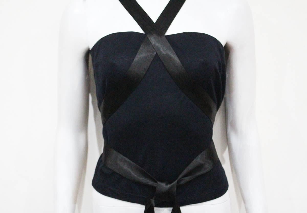 Women's Alexander McQueen black jersey and satin bondage evening vest, c. 1990s