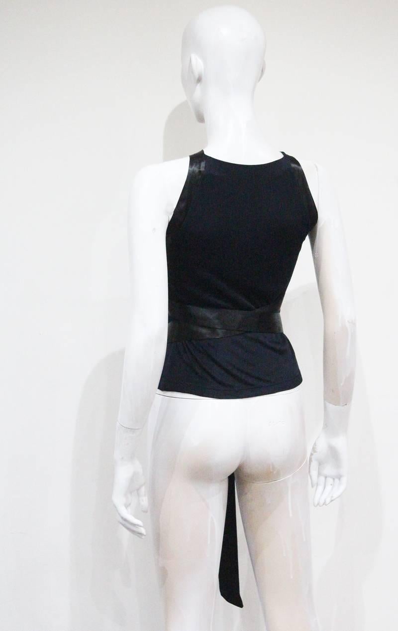 Alexander McQueen black jersey and satin bondage evening vest, c. 1990s 1