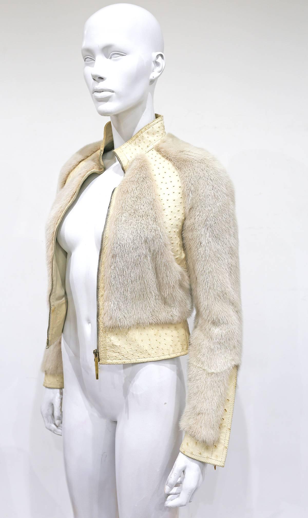 Gray Gucci by Tom Ford Ostrich and Mink fur jacket, c. 2000