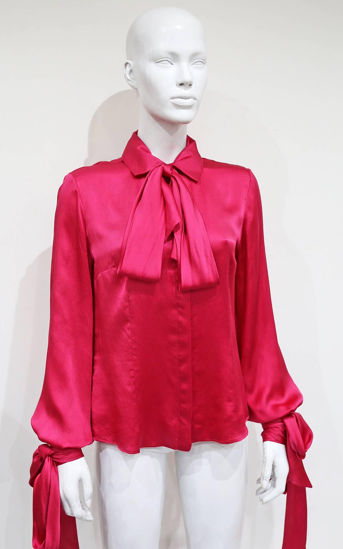 Red Alexander McQueen fuchsia pink silk evening blouse, c. 2008 