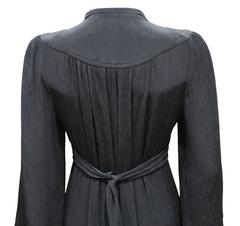 Ossie Clark black pleated evening gown with fluted sleeves, c. 1960s