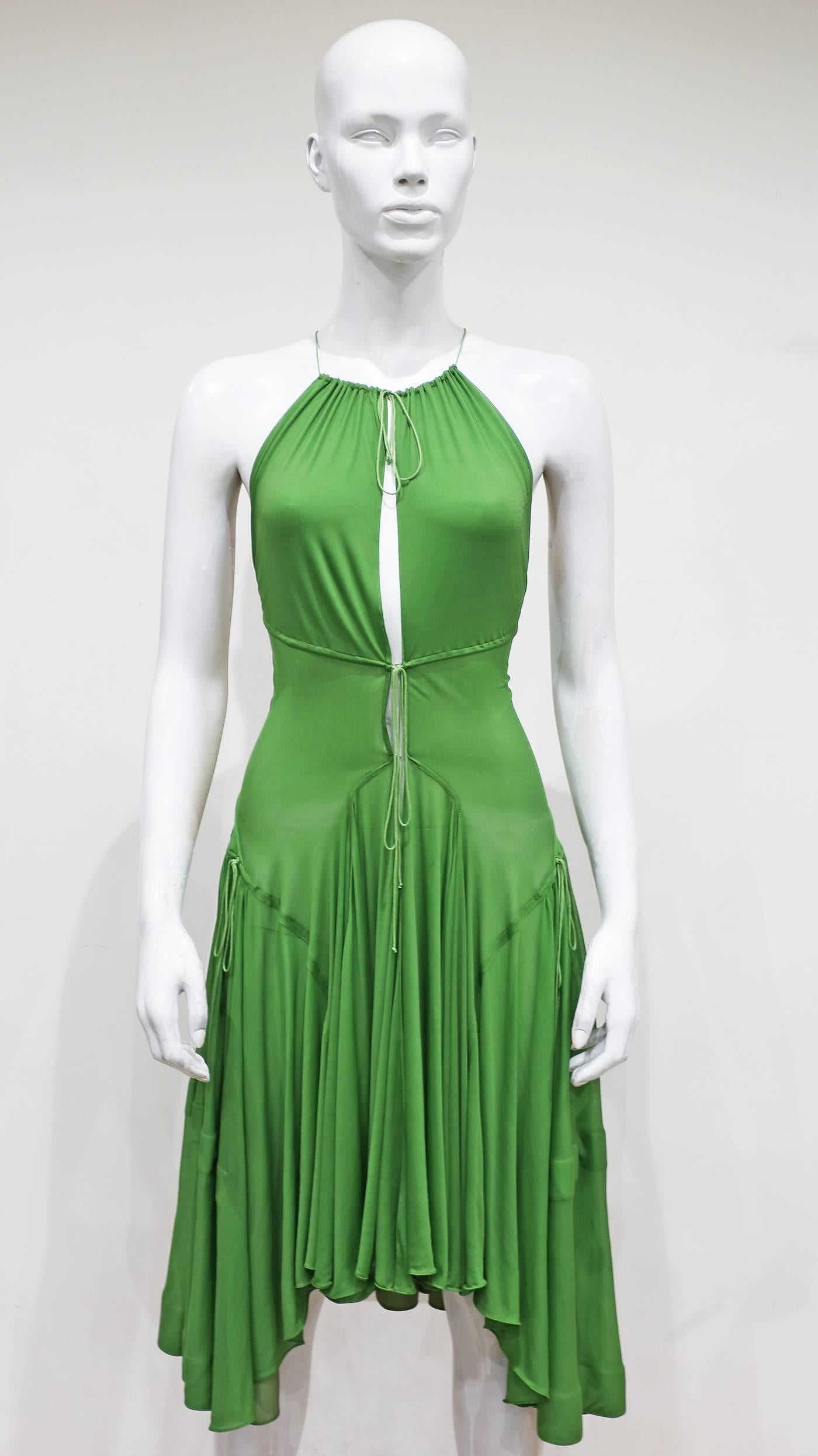 Alaia green lace up pleated evening dress In Excellent Condition In London, GB