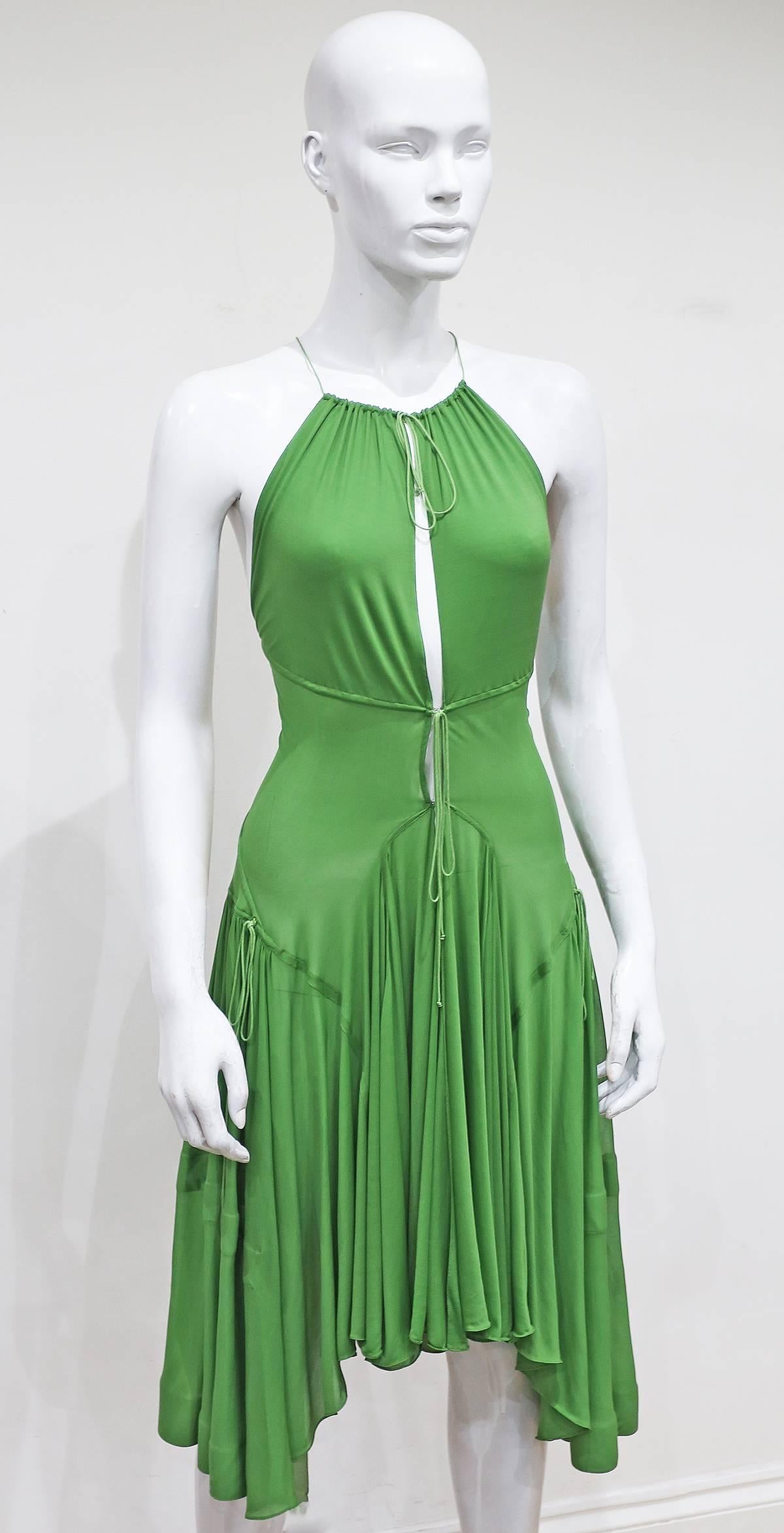 Alaia green lace up pleated evening dress 1