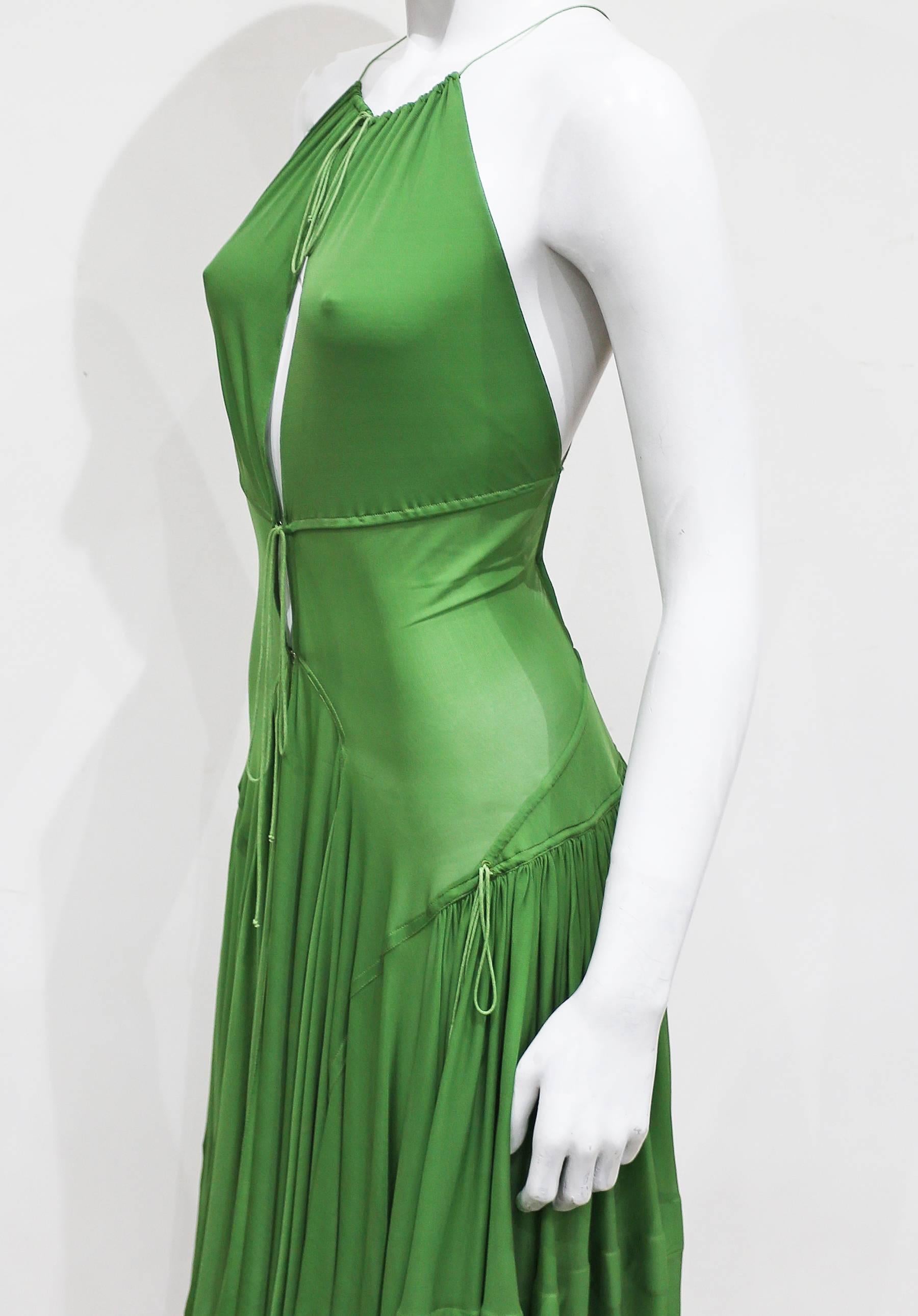 Alaia green lace up pleated evening dress 2