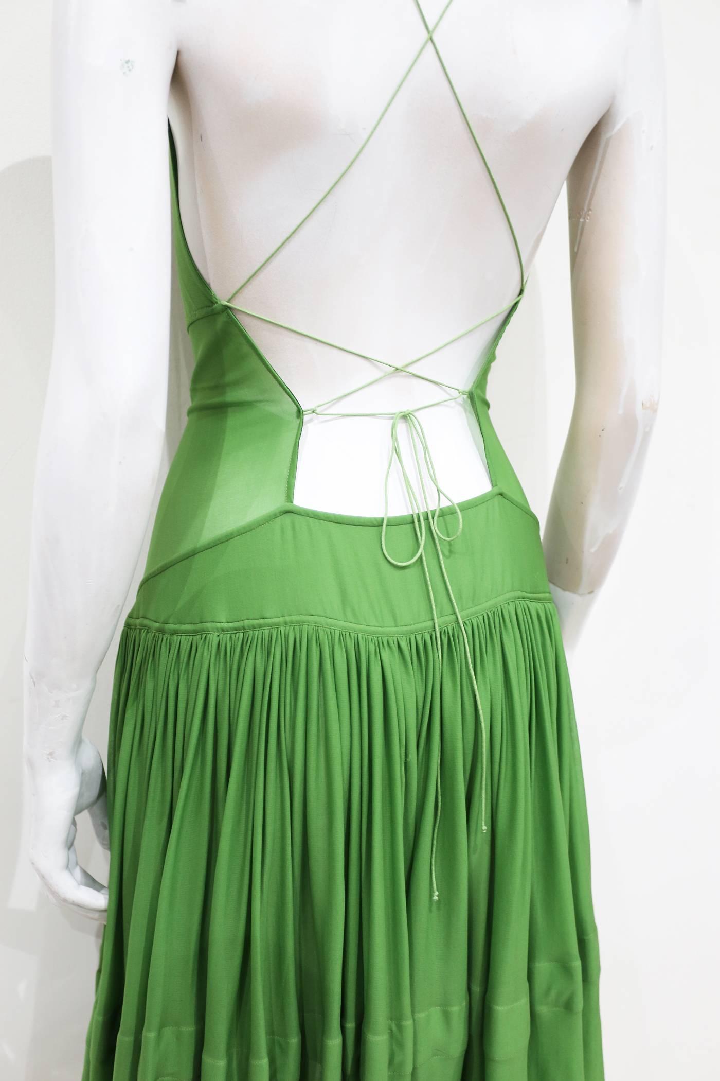 Women's Alaia green lace up pleated evening dress