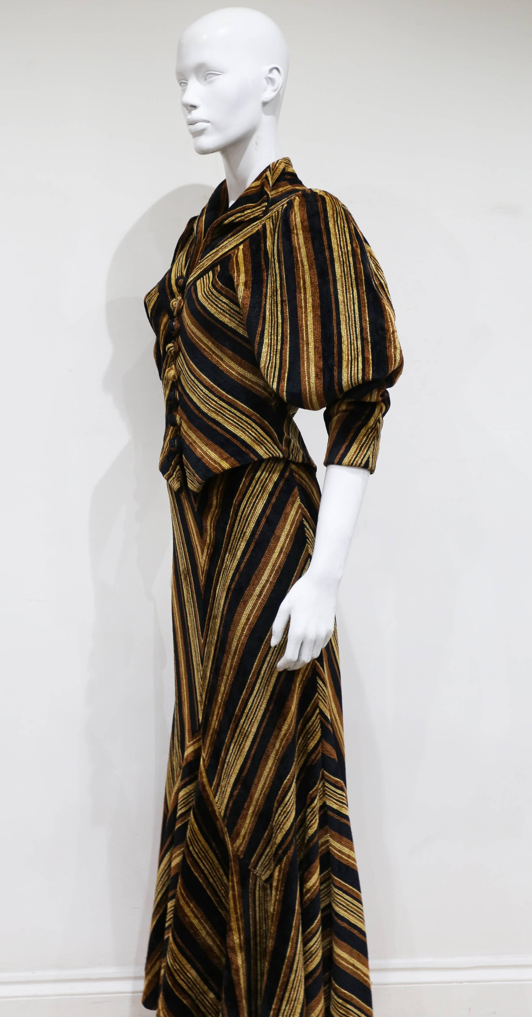 Women's Miss Mouse striped brown tonal corduroy skirt suit, c. 1973