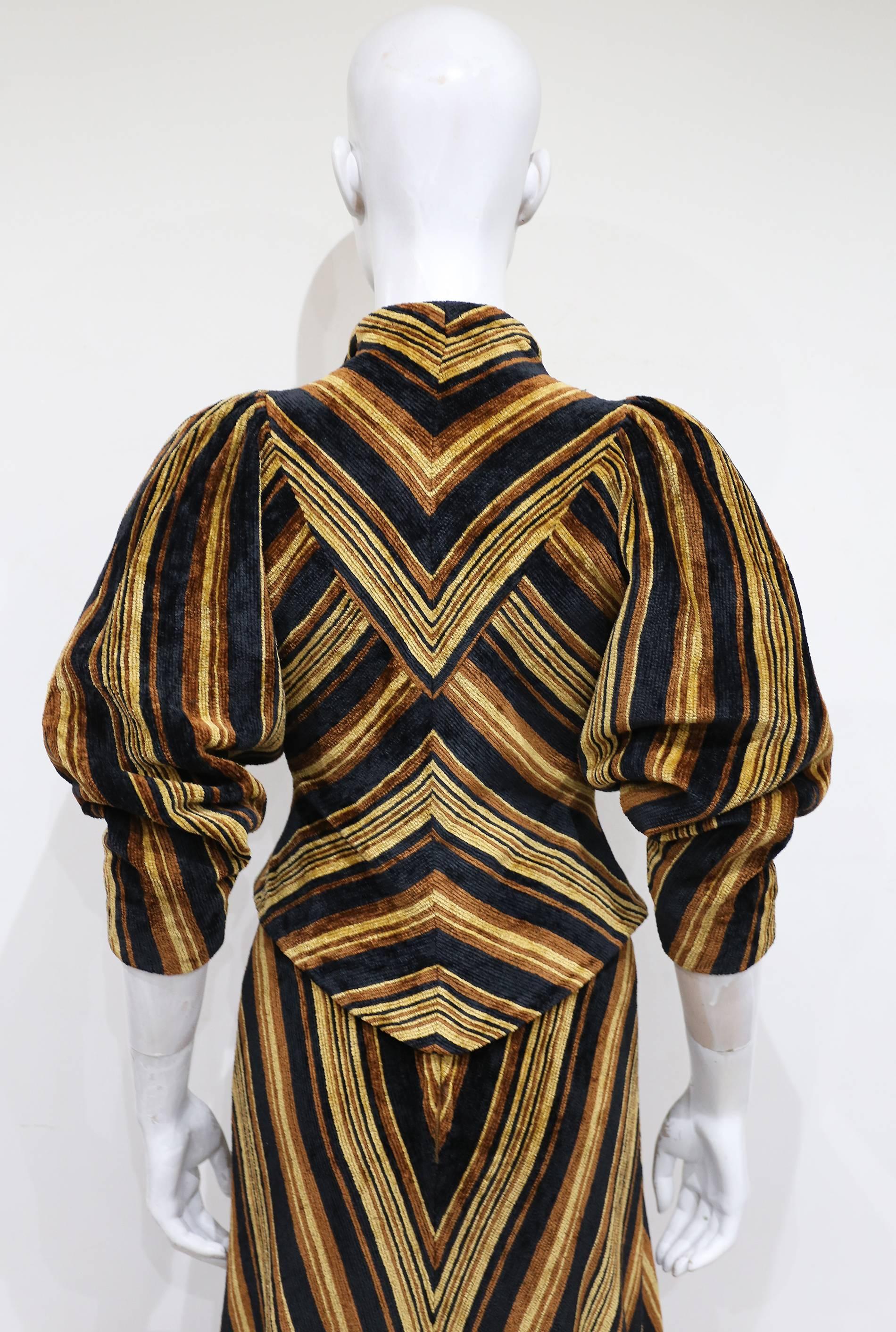 Miss Mouse striped brown tonal corduroy skirt suit, c. 1973 In Excellent Condition In London, GB