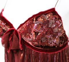 Christian Dior red silk chiffon and velvet embellished evening dress, c. 2005