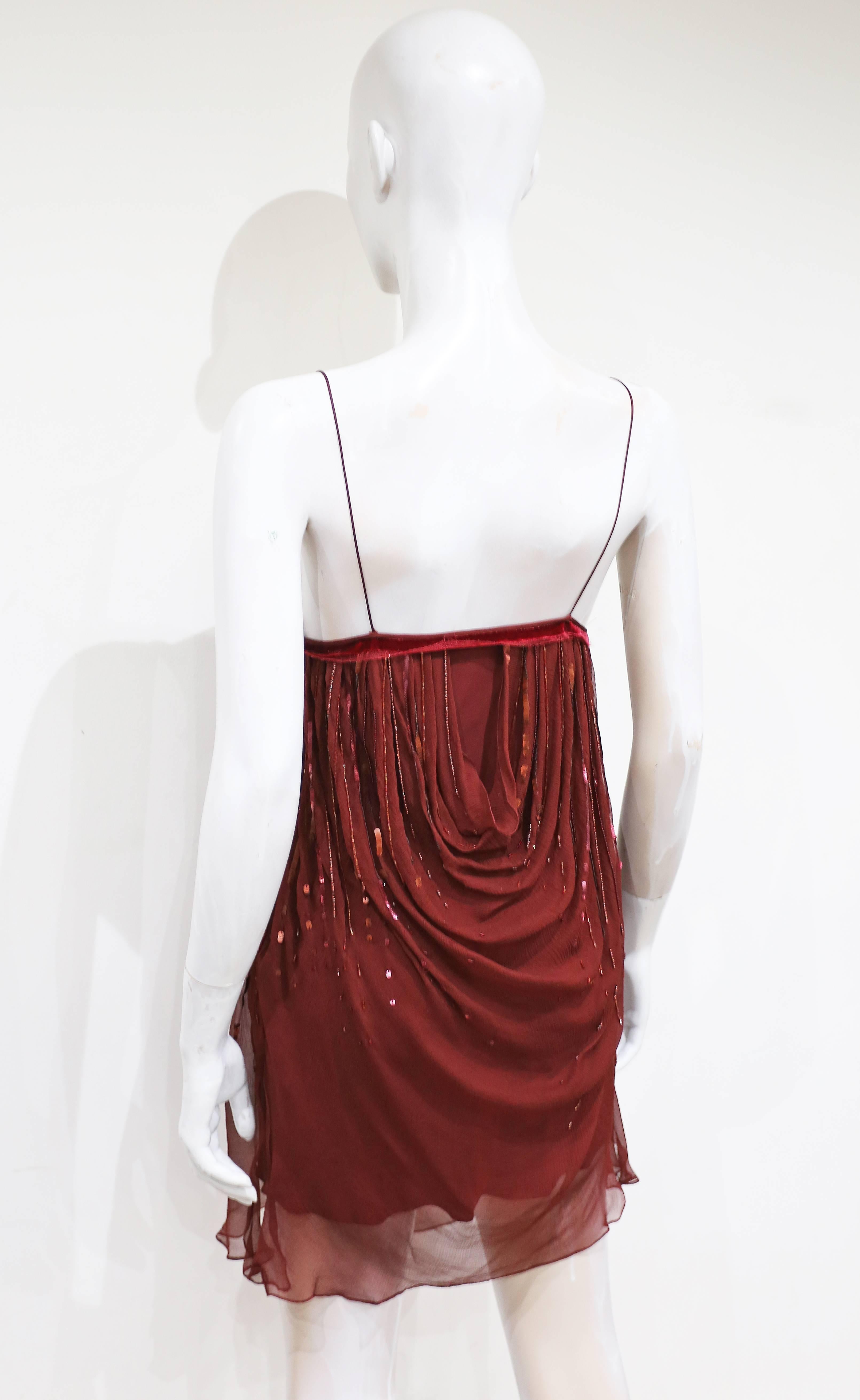Christian Dior red silk chiffon and velvet embellished evening dress, c. 2005 In Excellent Condition In London, GB