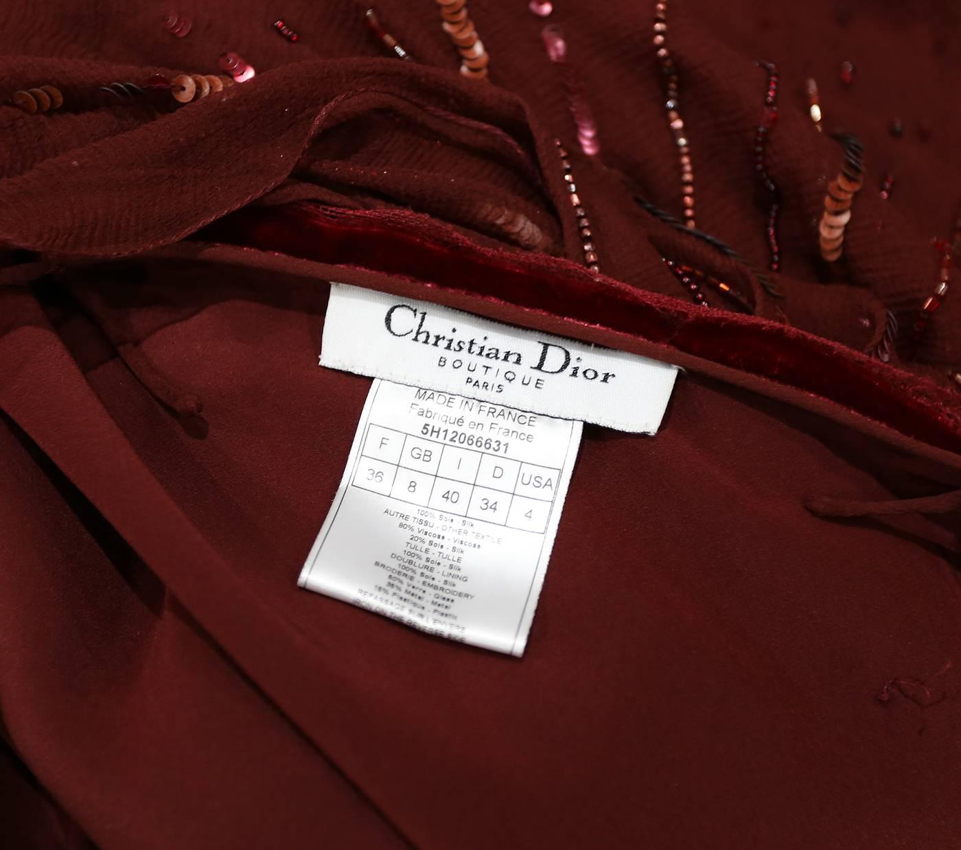 Christian Dior red silk chiffon and velvet embellished evening dress, c. 2005 1