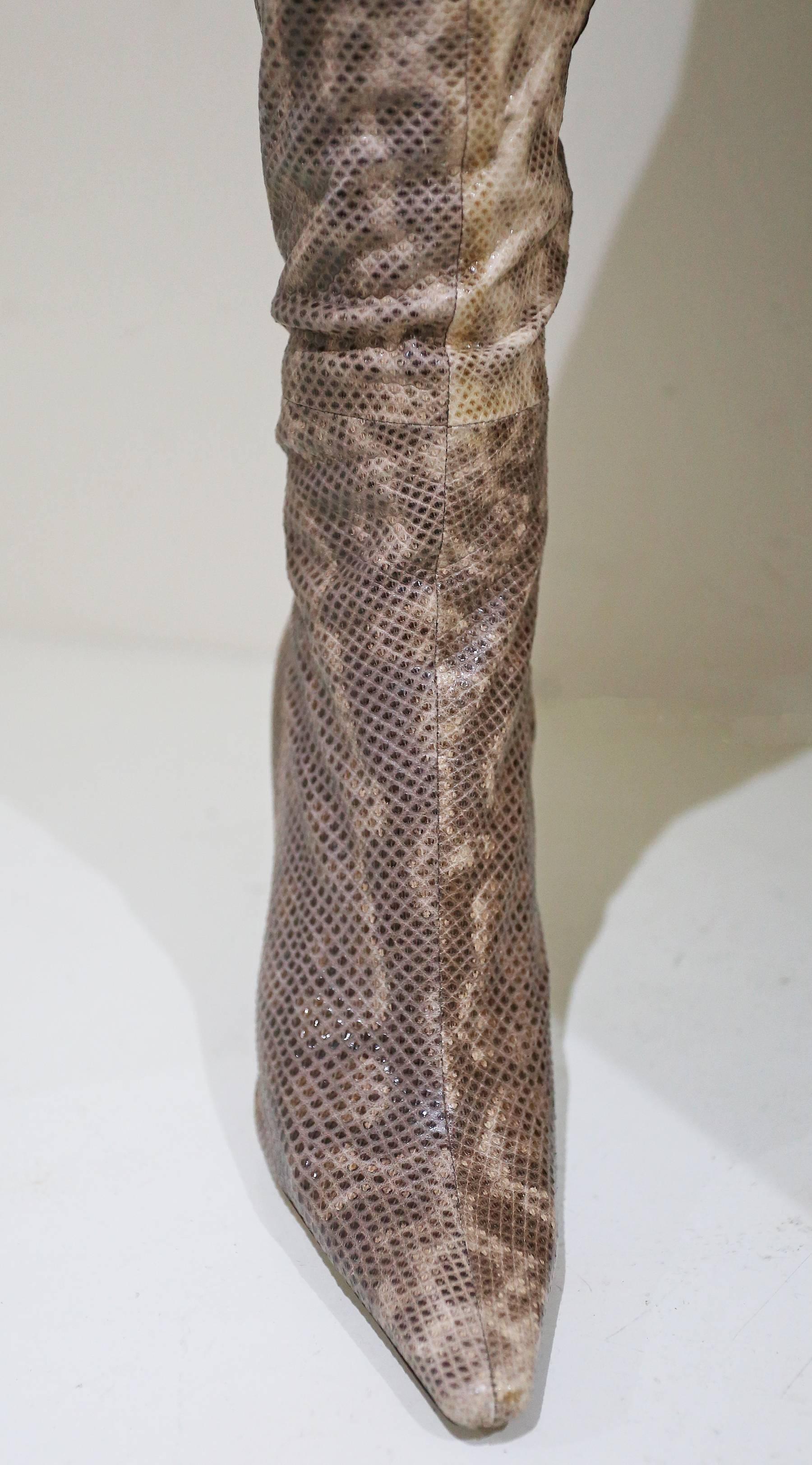 Gray Gucci by Tom Ford over the knee skin tight lizard boots, c. 1999