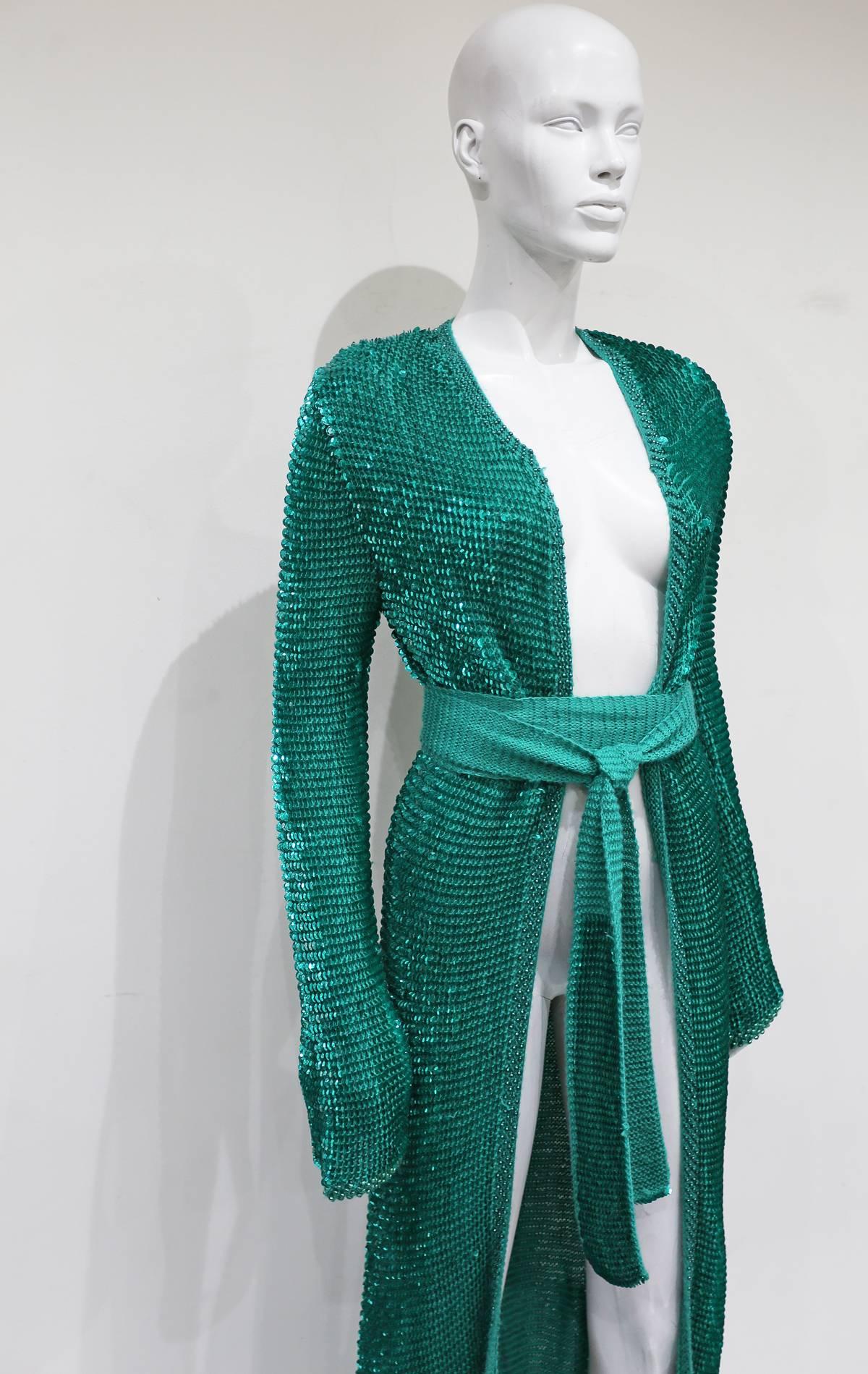 Blue Dolce & Gabbana full length sequinned knitted evening dress coat