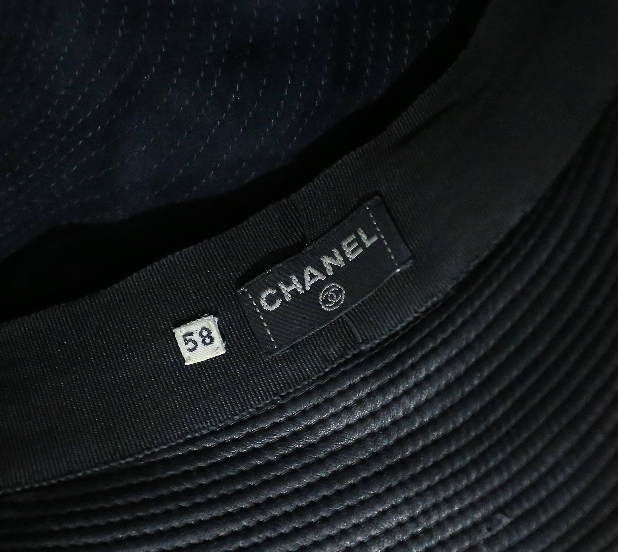 Women's Chanel black leather biker cap with extra large chain, c. 1992