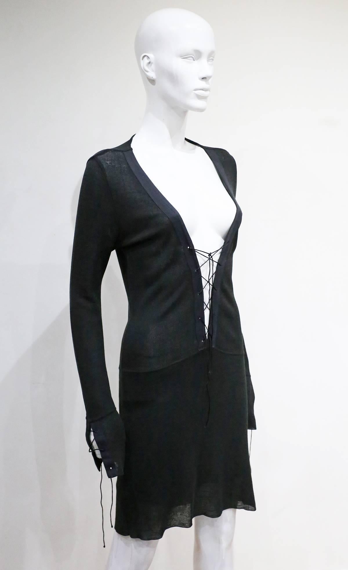 Women's Gucci by Tom Ford knitted low plunge lace up dress, c. 1990s