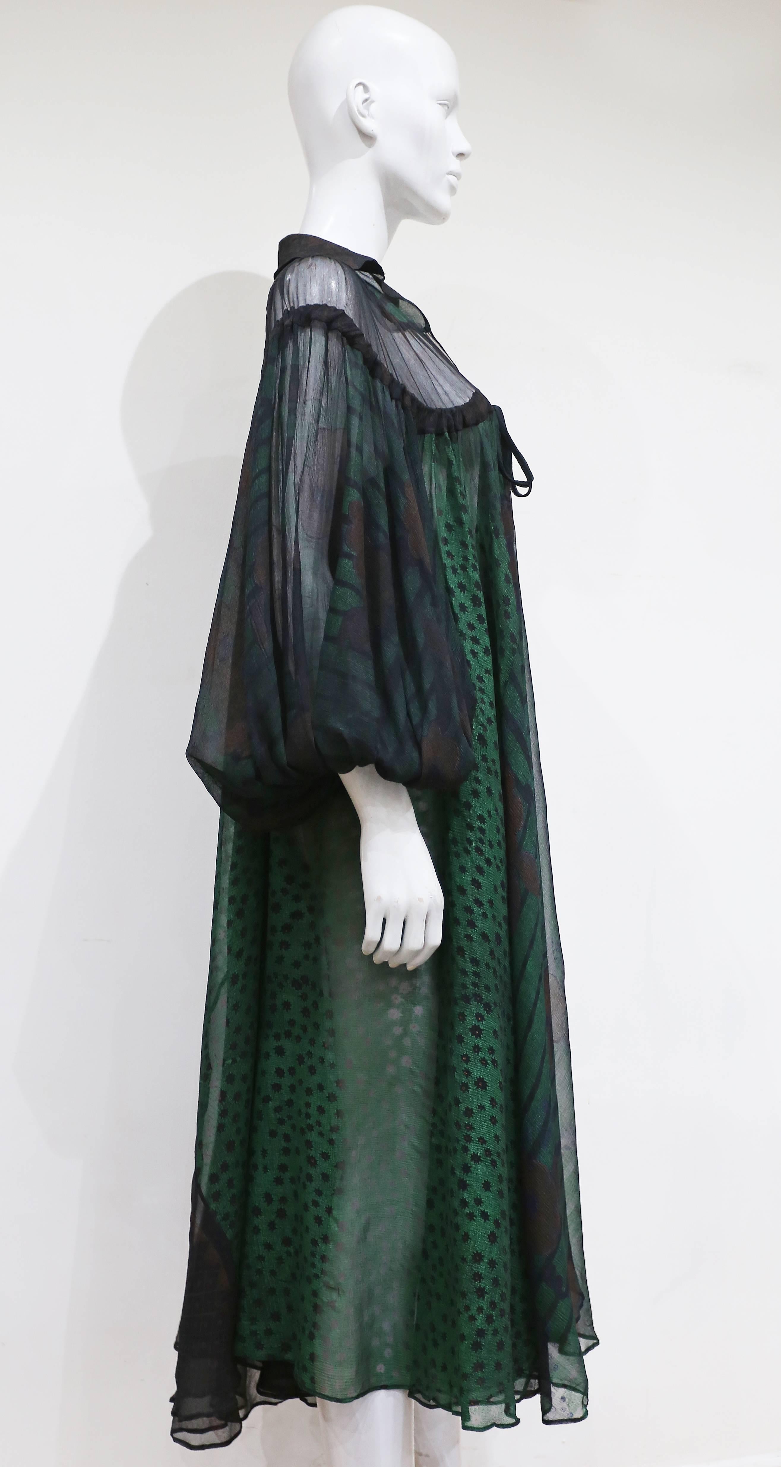 Black Ossie Clark extraordinary chiffon dress with Celia Birtwell print, c. 1968 - 69