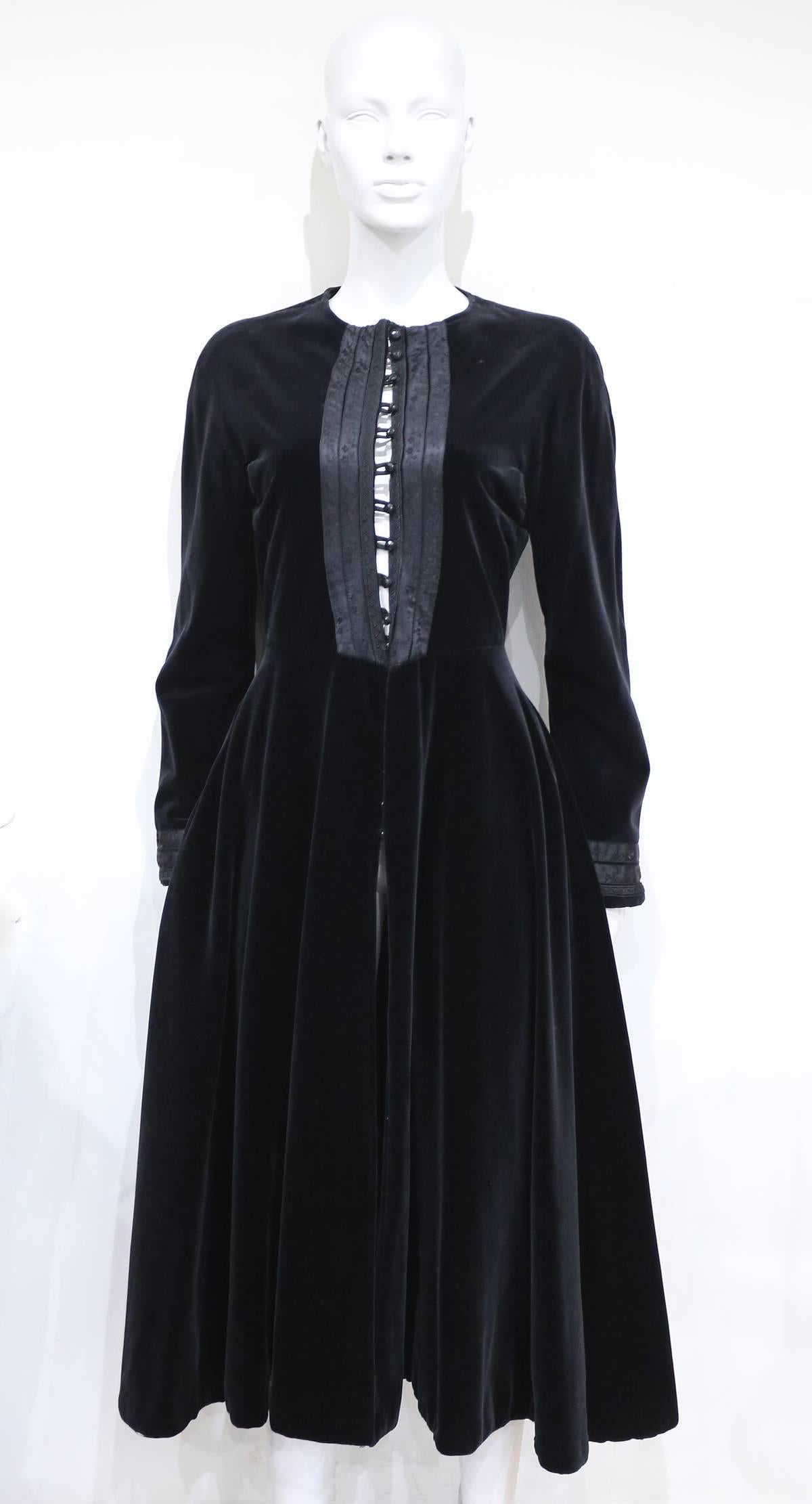 Women's Jean Paul Gaultier black velvet and silk Russian inspired evening coat, c. 1980s