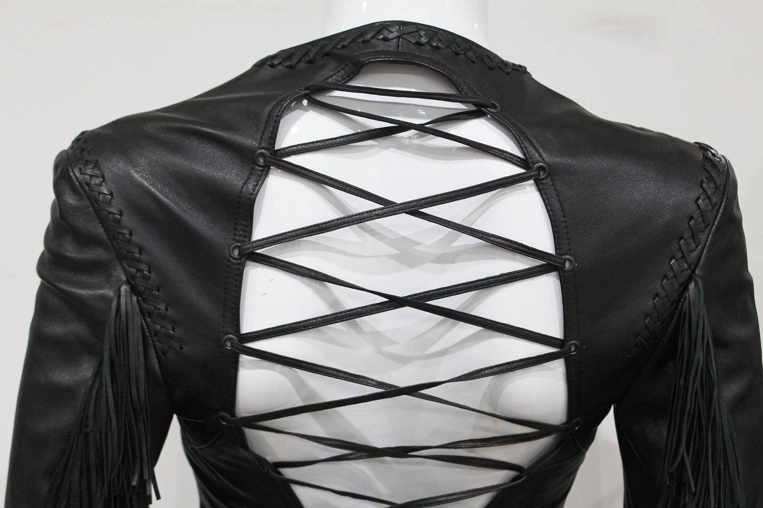 Gianni Versace fringed leather jacket with lace up back, c. 2002 In Excellent Condition In London, GB