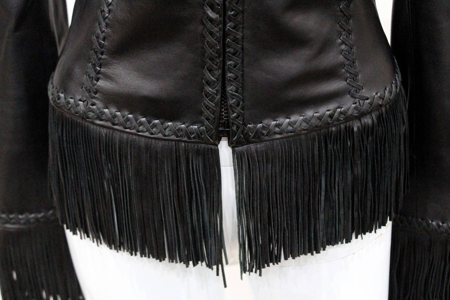 Women's Gianni Versace fringed leather jacket with lace up back, c. 2002