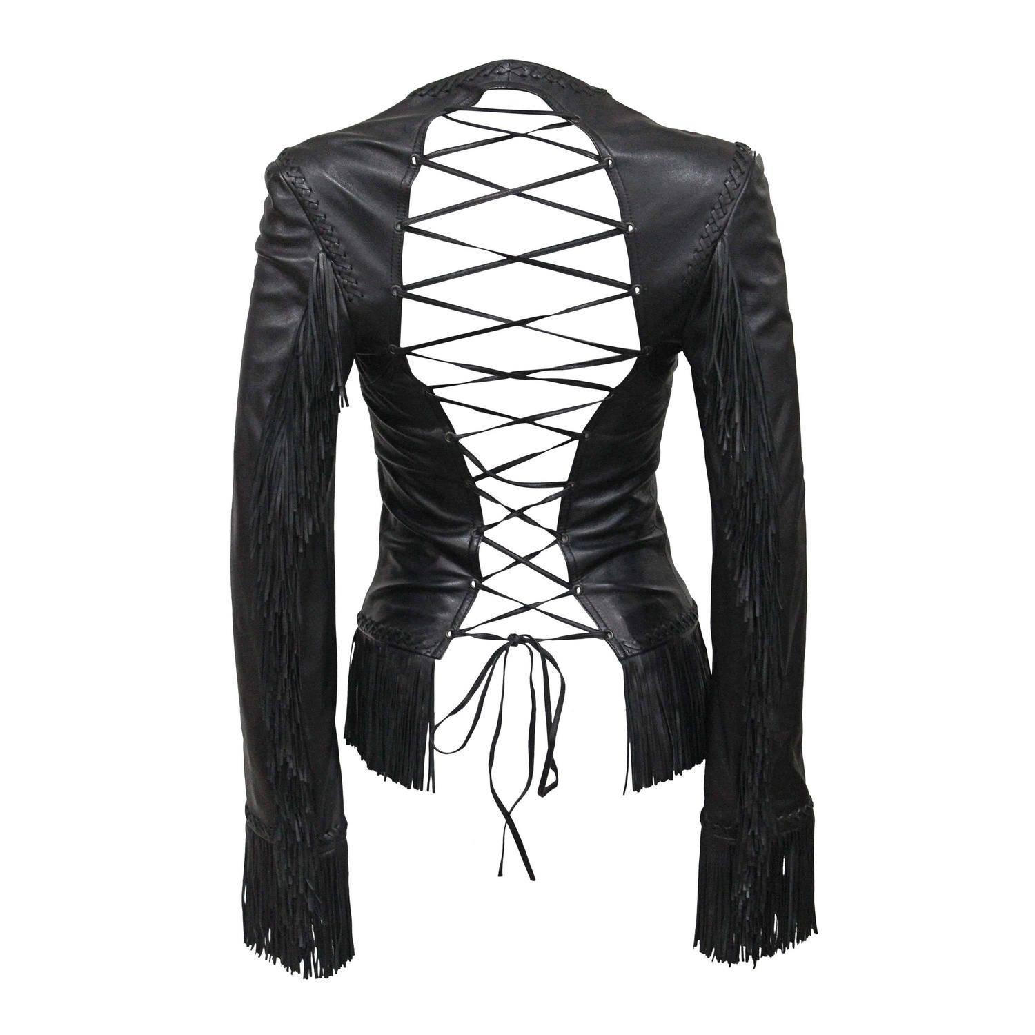 Similiar Lace Up Back Coat Keywords Versace Fringed Leather Jacket With Lace Up Back C 2002 At 1stdibs