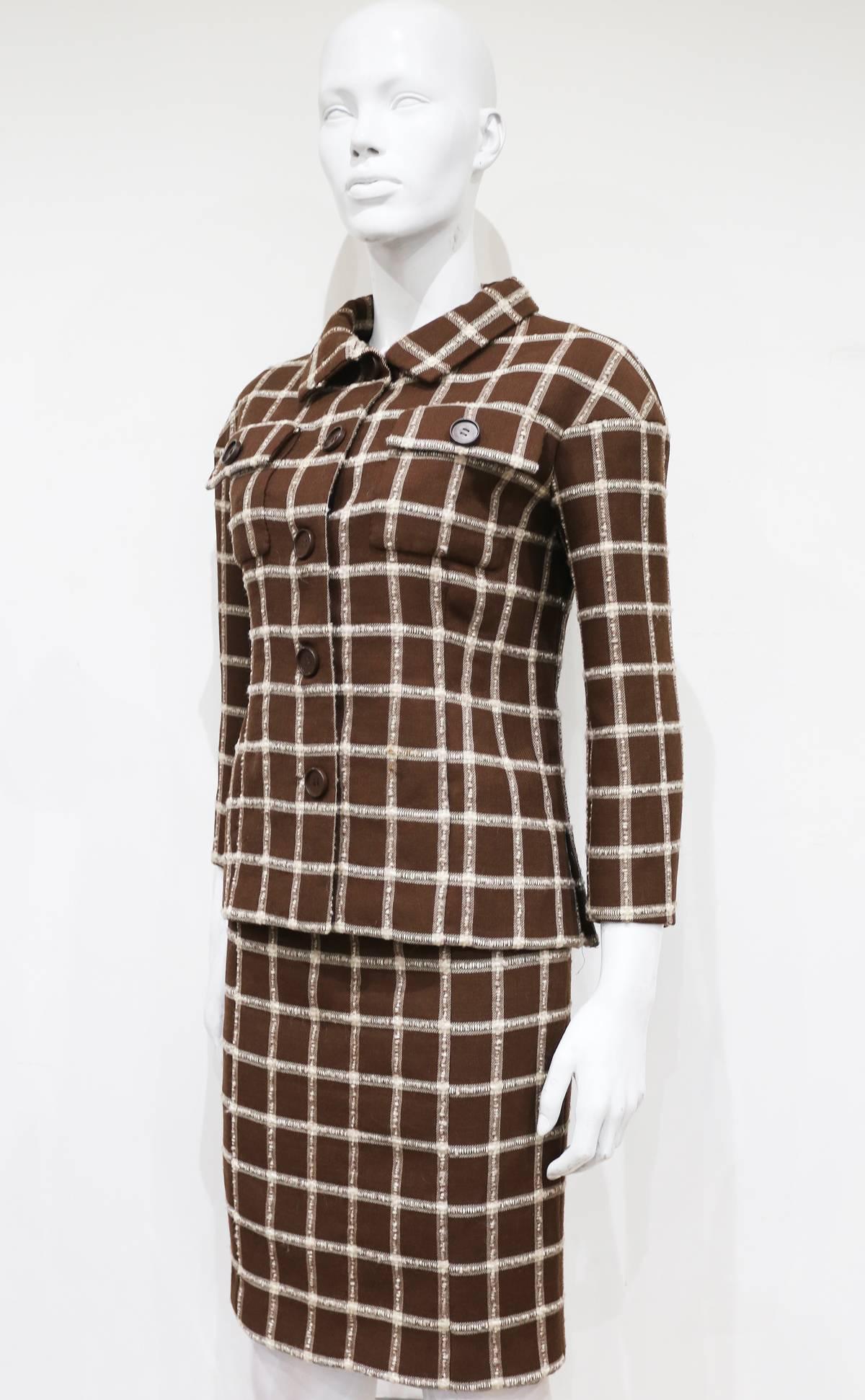 Balenciaga couture tailored checked wool skirt suit, c. 1965 In Excellent Condition In London, GB