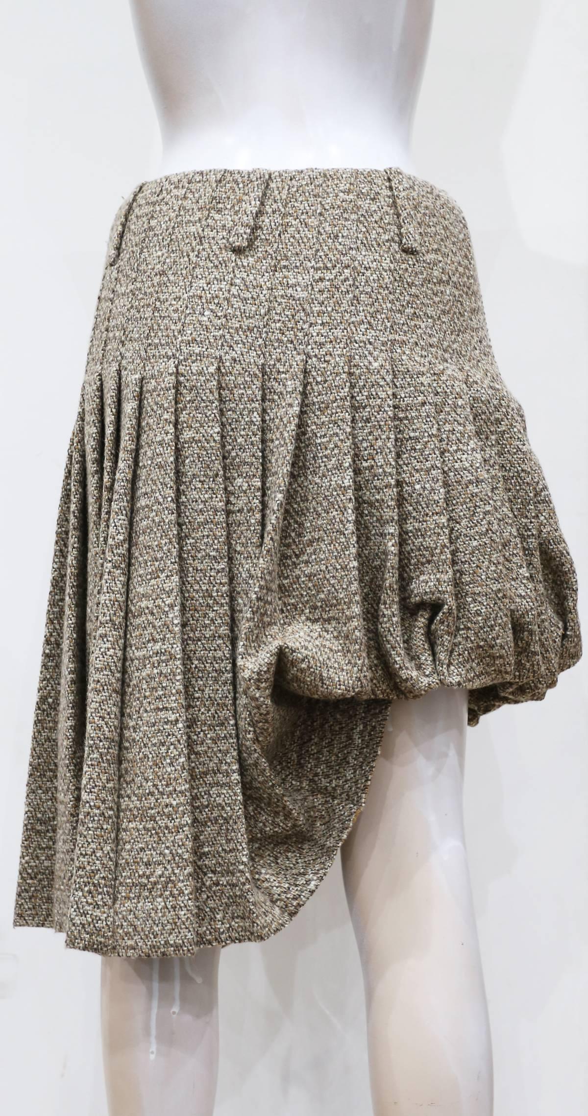 Gray Alexander McQueen tweed pleated bubble skirt, c. 2006