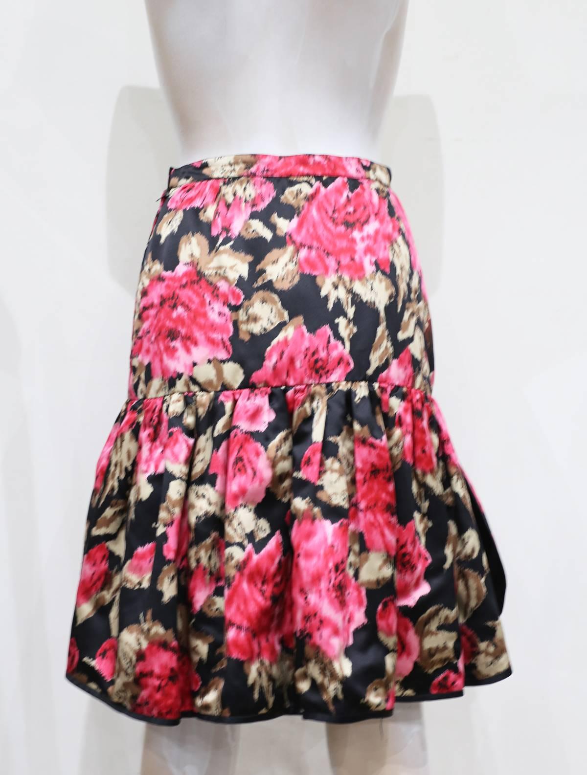 Pink Valentino floral silk summer skirt, c. 1980s
