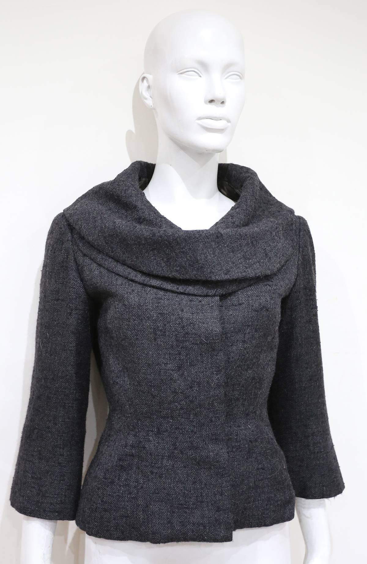 Jeanne Lanvin by Castillo tailored woollen jacket with mink fur scarf, c. 1950s In Excellent Condition For Sale In London, GB
