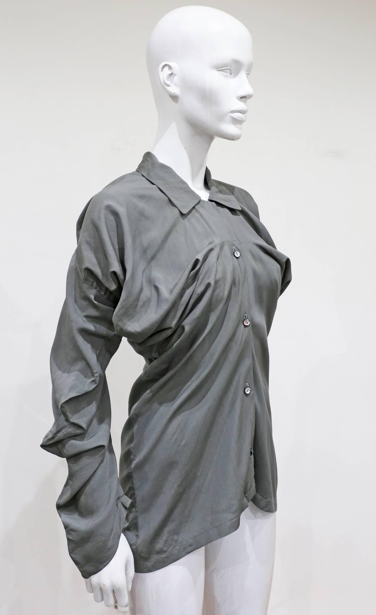 Gray John Galliano twisted rayon blouse, c. 1987