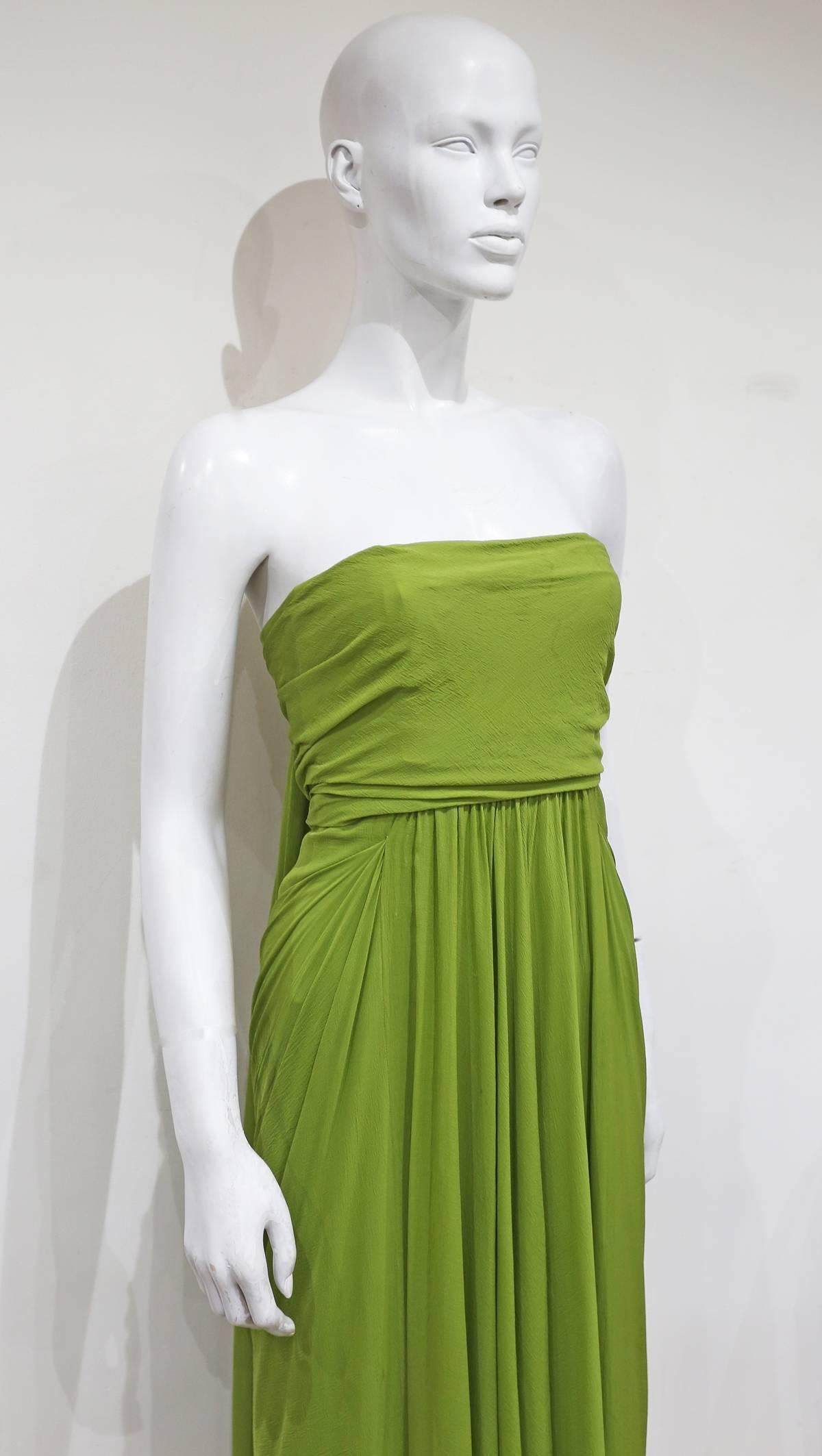 Green Couture Grecian Goddess Silk Chiffon Evening Gown, c. 1950s
