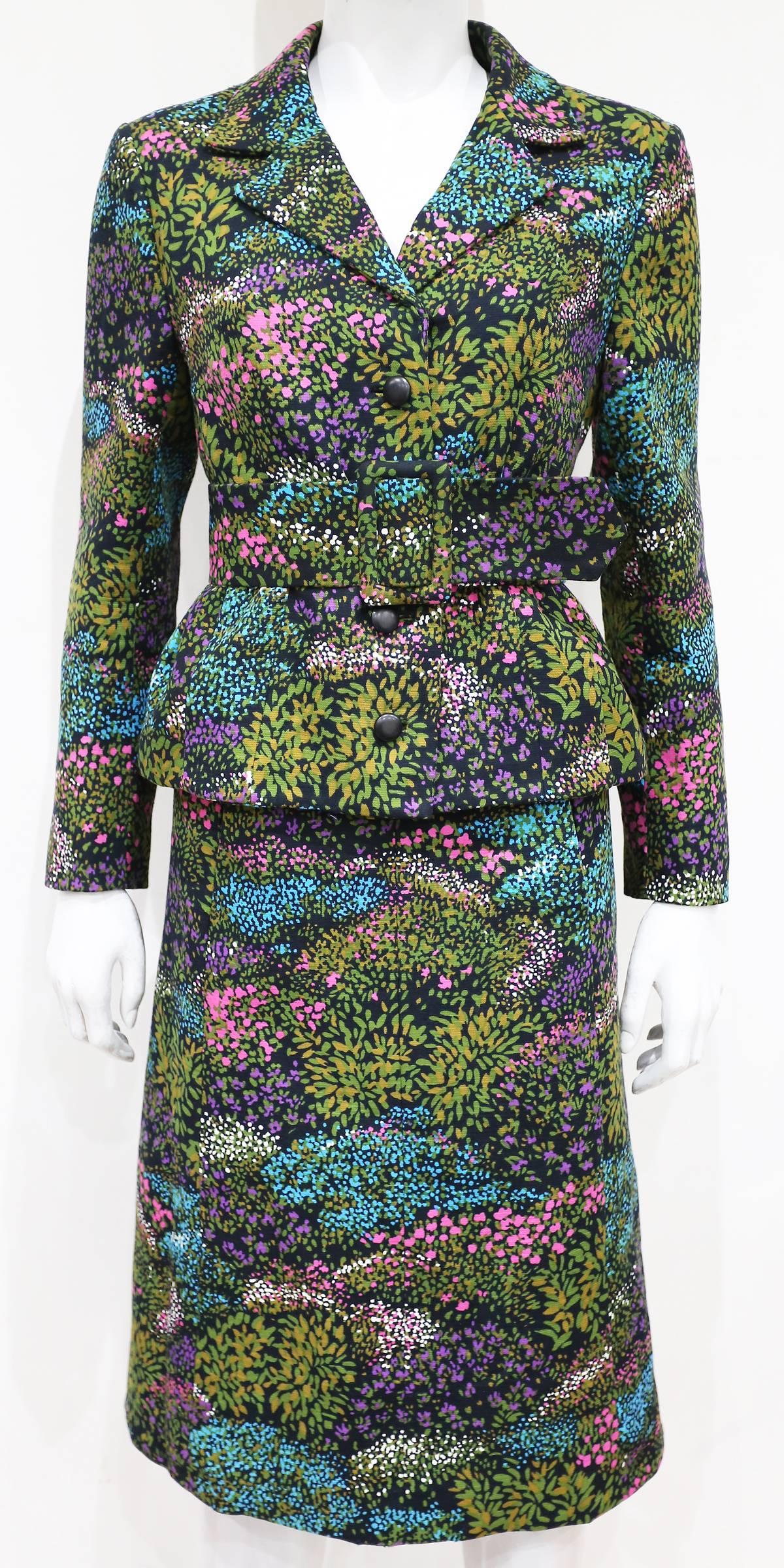 Haute Couture Grieder Les Boutiques floral skirt suit, c. 1960s In Excellent Condition In London, GB