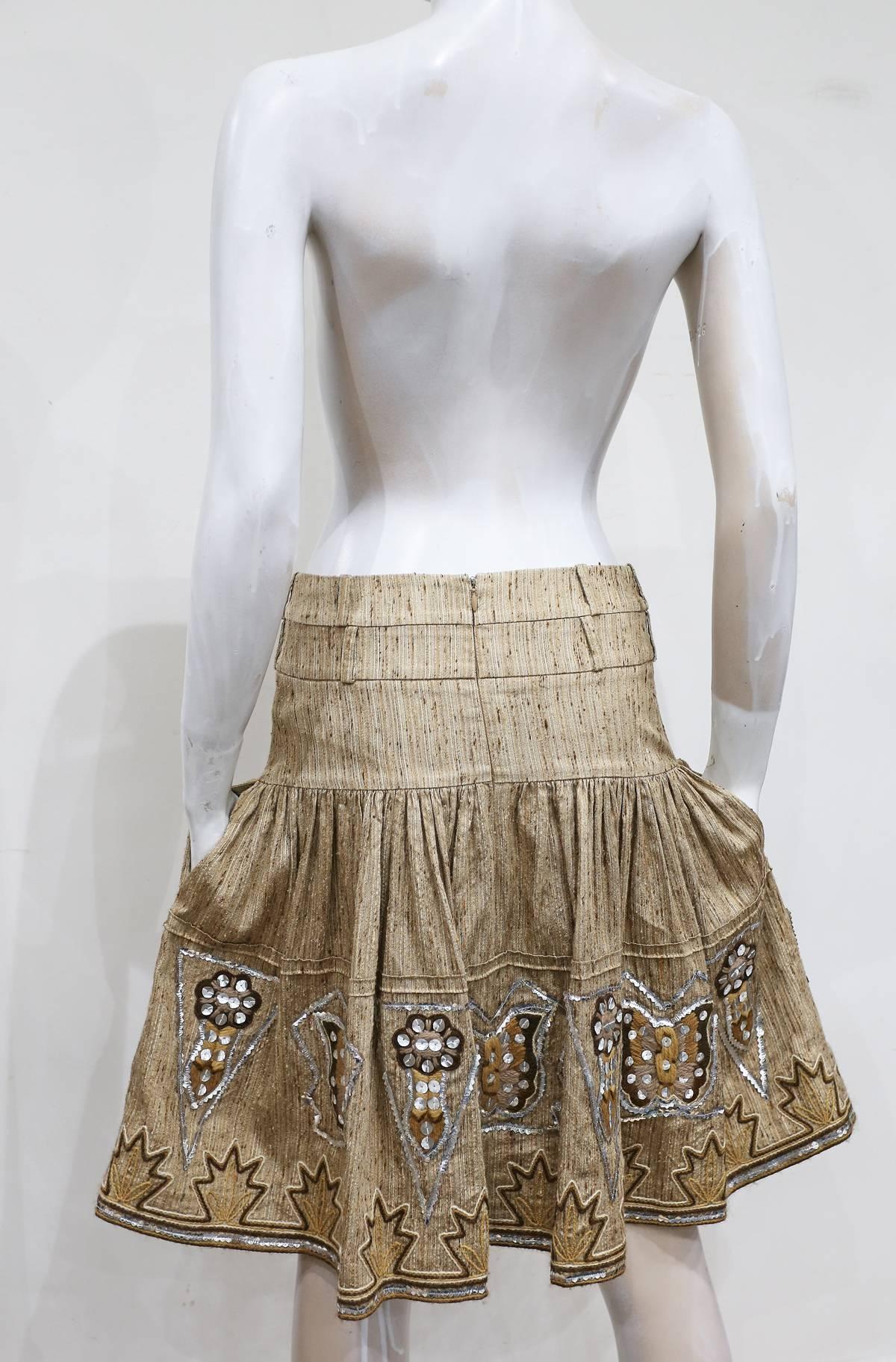 Christian Dior by John Galliano raw silk embroidered tiered skirt, c. 2000s In Excellent Condition In London, GB